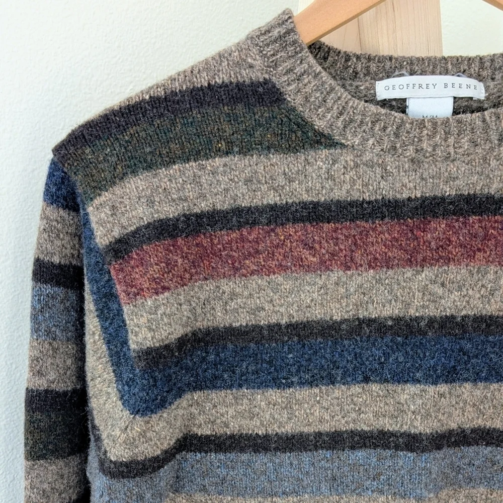 Vintage 90's Striped Textured Wool Crewneck Sweater In Oatmeal Tan - Picture 3 of 15